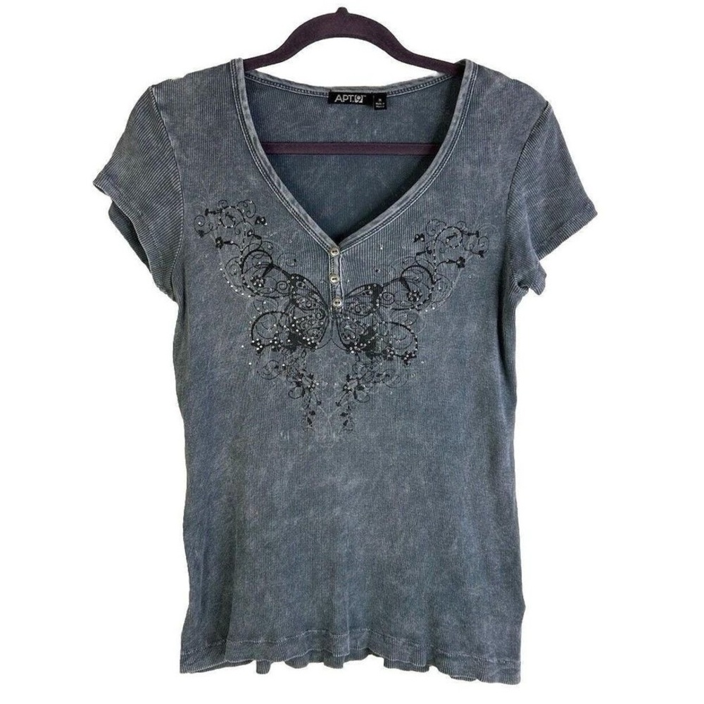 Rhinestone V-Neck Y2K Tee